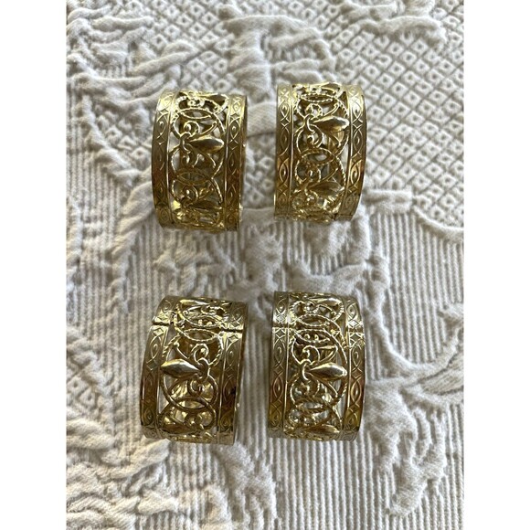 Vtg Kemp & Beatley? Fleur De Lis Gold-Toned Napkin Ring Holders Set of 4 - Picture 2 of 4